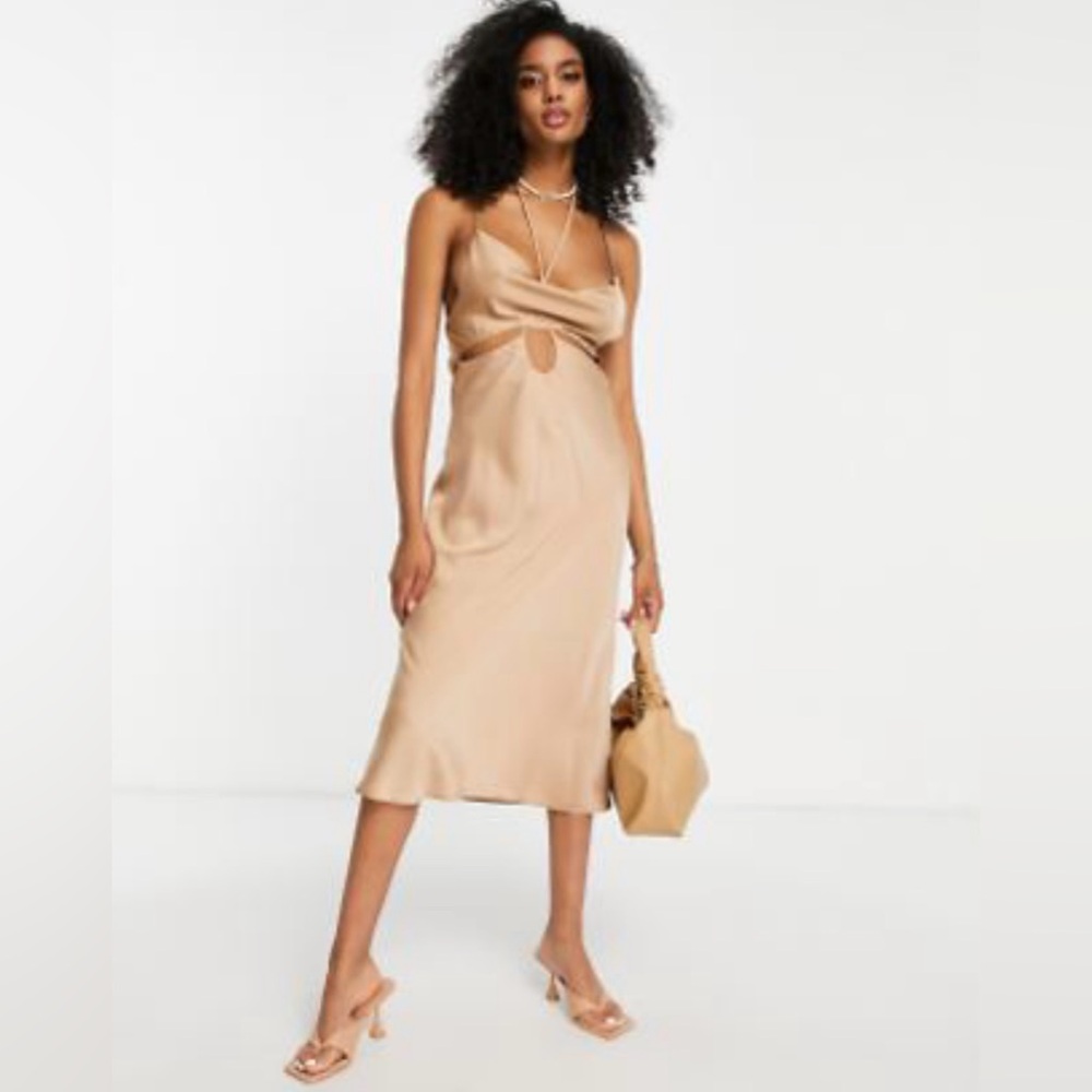 NWT ASOS Design cut out midaxi halter dress with back strap detail
